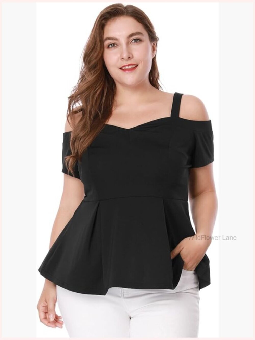 High Waist Sweetheart Cold Shoulder Peplum Top Plus Size